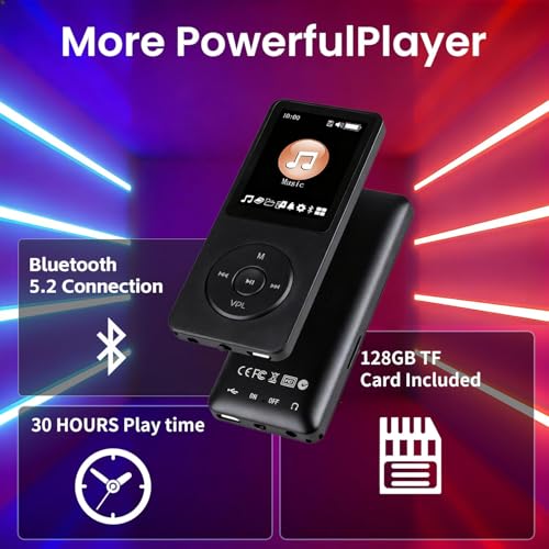 Hunmkno 128GB MP3 Player RGDFS1 Black Bluetooth Voice Recorder