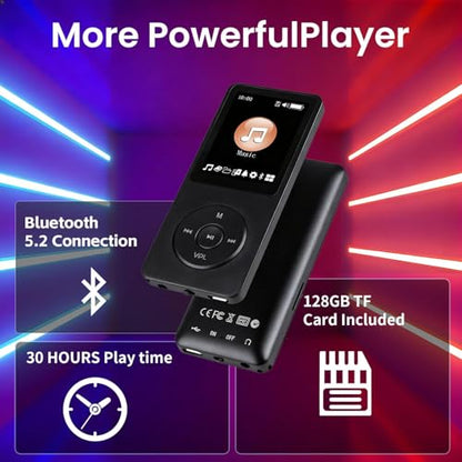 Hunmkno 128GB MP3 Player RGDFS1 Black Bluetooth Voice Recorder