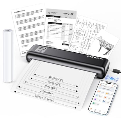 Rongta 8.5" x 11" Portable Thermal Printer F82-BK Monochrome 70 ppm Bluetooth USB