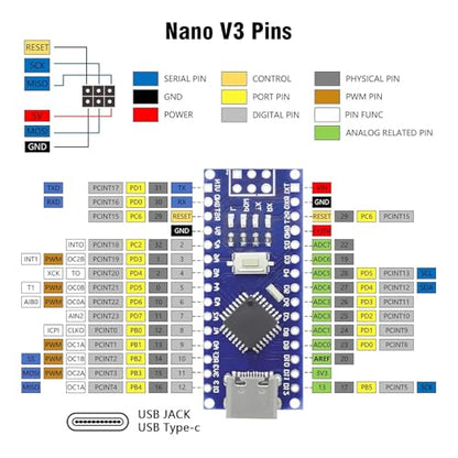 AYWHP 3PCS Nano V3.0 Board 32KB Storage 16MHz Speed USB Connectivity Compatible Windows Mac Linux