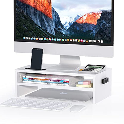 BONTEC 16.54 x 9.25 x 5.59 inches MTR-S2-WH Computer Monitor Stand