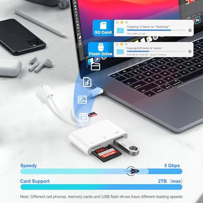Obcxin SD Card Reader SD/TF/USB C/Lightning Adapter for iPhone, iPad and Type C Devices