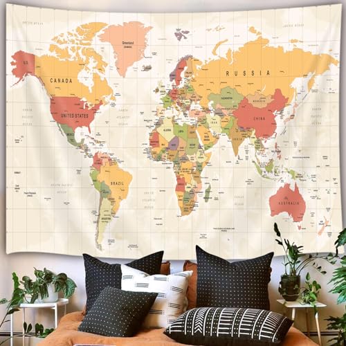 JAWO 60"L x 40"W Unframed Polyester Map Tapestry - Yellow, Portrait Orientation