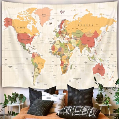 JAWO 60"L x 40"W Unframed Polyester Map Tapestry - Yellow, Portrait Orientation