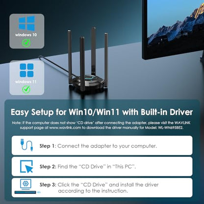 WAVLINK USB 3.0 Tri-Band WiFi 7 Adapter WN695BE2