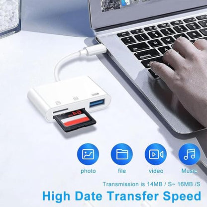 MBODMI 3 in 1 SD Card Reader USB Type C Adapter, for iPhone/Mac, Supports SD/MicroSD, USB A Connection