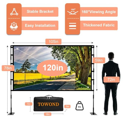 TOWOND 120 inch Projector Screen 4K 160 Degrees Matte Floor/Tripod Mount