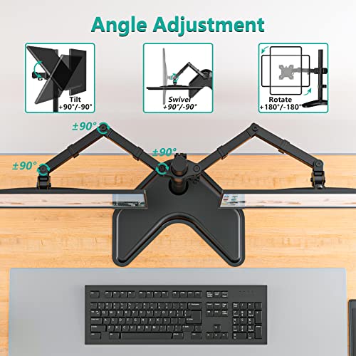 WALI 27 Inch Dual Monitor Stand MF002 Multi-Angle Adjustable Free Standing Black Computer Monitor Stand