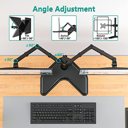 WALI 27 Inch Dual Monitor Stand MF002 Multi-Angle Adjustable Free Standing Black Computer Monitor Stand