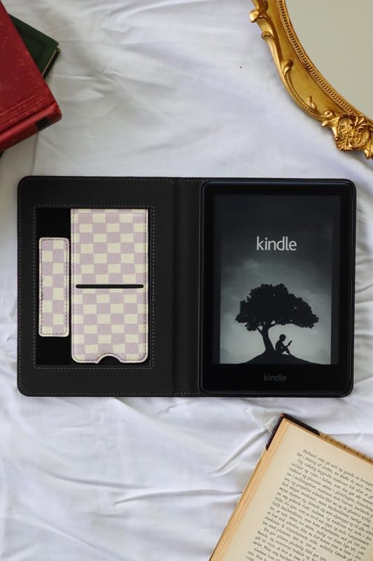 Lash Next Door Kindle Case for Paperwhite 11th Gen & 12th Gen - Checkmate Pattern, Built-in Stand, Adjustable Strap