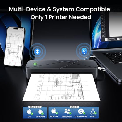 TATTMUSE Portable A282M-BK Thermal Printer Monochrome Bluetooth Wireless Inkless