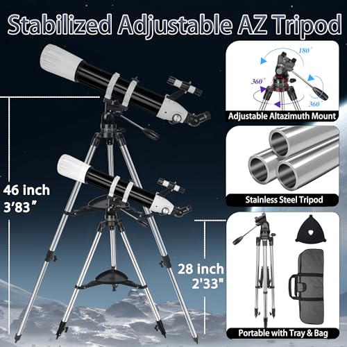 Hawkko 90mm Telescope Model 100900-001 Altazimuth Mount Manual Focus Multi-Coated 270X
