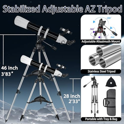 Hawkko 90mm Telescope Model 100900-001 Altazimuth Mount Manual Focus Multi-Coated 270X