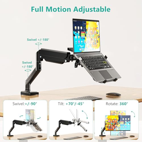 WALI 2-in-1 Laptop and Monitor Desk Mount Adjustable 17" to 34" Screens VESA 75x75 100x100 Black