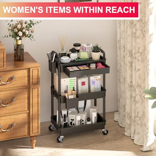 Goovilla 15.75" x 10.9" x 4.9" GV-UC03B Plastic Rolling Utility Cart with Drawer