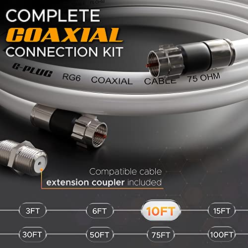 G-PLUG 10FT RG6 Coaxial Cable Male-to-Male 75 Ohm Indoor/Outdoor 3Gbps