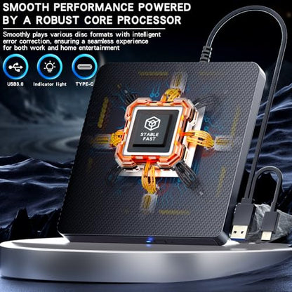 AELRSOCH External Blu-ray Drive Player USB 3.0 Type-C BD/DVD/CD Burner Portable