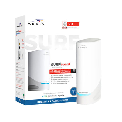 ARRIS S33 Multi-Gig Cable Modem | 2.5Gbps Ethernet Connectivity | 2 Ports | Cable Internet Compatible