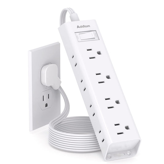 Addtam 12-Outlet Power Strip, Wall-Mountable, 5Ft Extension Cord, 1050J Surge Protection