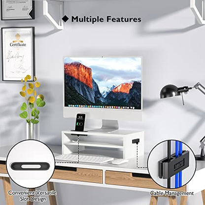 BONTEC 16.54 x 9.25 x 5.59 inches MTR-S2-WH Computer Monitor Stand