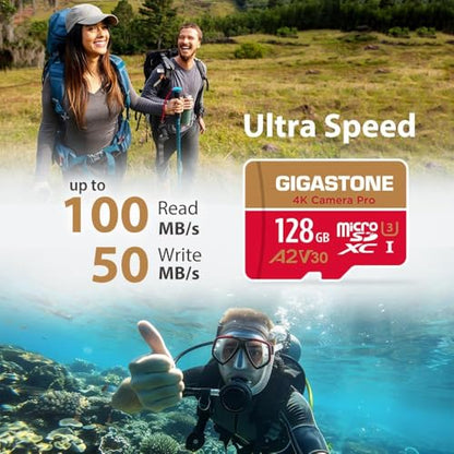 Gigastone 128GB Micro SDXC UHS-I U3 A2 V30 4K Video Memory Card