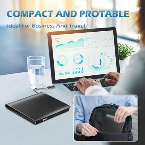 Ziweo USB 3.0 & Type-C External Slim CD/DVD Drive 24x Write Speed Portable Optical Drive