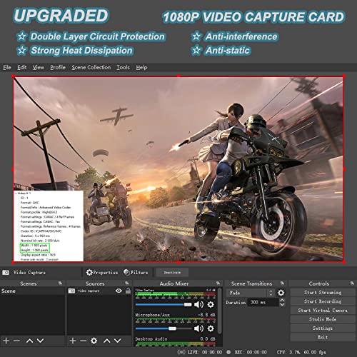 AMZHRLY 21.4g ZKHTAVCC21V30HZ20 1080p USB 2.0 Video Capture Card