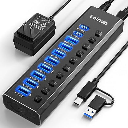 LEINSIS 10-Port Powered USB Hub KZW-U10217B