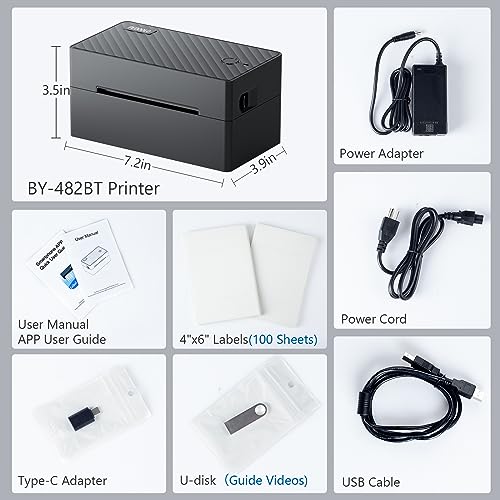 PEDOOLO 4x6 BY-482BT 203 DPI Monochrome Thermal Label Printer