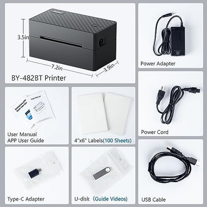 PEDOOLO 4x6 BY-482BT 203 DPI Monochrome Thermal Label Printer