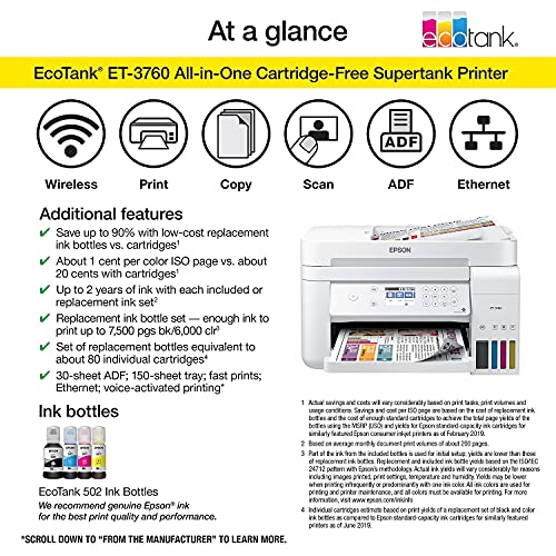 Epson EcoTank ET-3760 All-in-One Printer 4800 x 1200 15ppm Inkjet