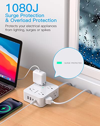 HANYCONY 8 Outlet Surge Protector Power Strip Model HN8U5WC2 with 4 USB Ports, 125 Volts, 15 Amps