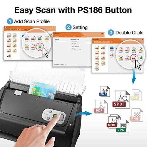 Plustek PS186 Document Scanner 600 DPI USB CIS 50-Sheet Capacity