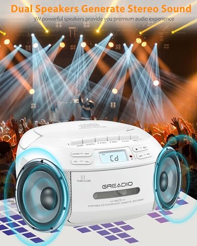 Greadio 8.54x8.39x4.8 Inches GB-X2A Dual Speaker Auxiliary Bluetooth USB Portable Boombox