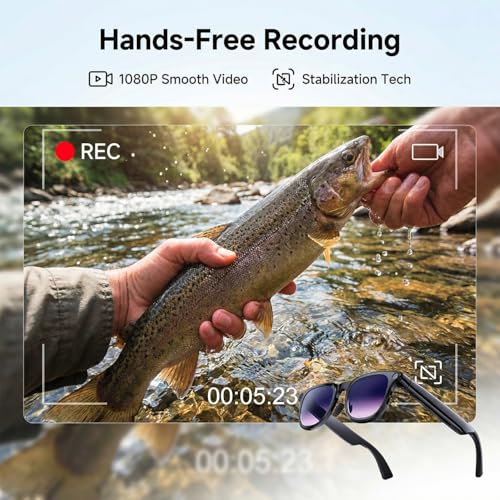 AMZISH 8MP Camera Sunglasses Bluetooth Connectivity Water Resistant Smart Glasses
