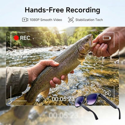 AMZISH 8MP Camera Sunglasses Bluetooth Connectivity Water Resistant Smart Glasses