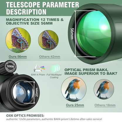 OXK 12x56 12x56 Monocular Manual Focus Prism Fixed Mount Fully Multi-Coated