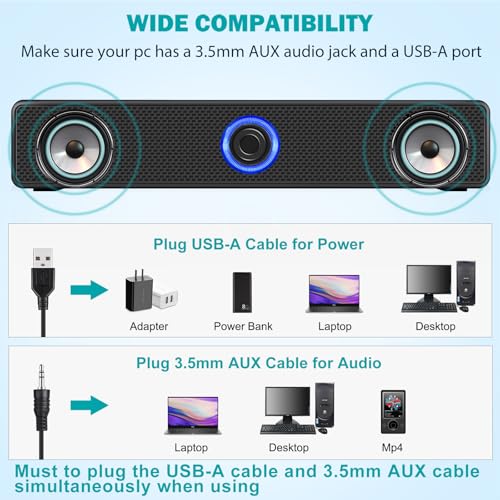 TAOTOSUNE 2.0 Stereo Dual Speaker TTS004 USB-A Powered Wired Computer Speakers with 3.5mm AUX Audio Plug
