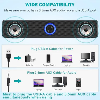 TAOTOSUNE 2.0 Stereo Dual Speaker TTS004 USB-A Powered Wired Computer Speakers with 3.5mm AUX Audio Plug