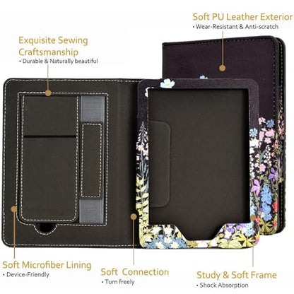 KEROM 7 Inches Kindle Paperwhite & Colorsoft Case, Floral Design, Water Resistant, Slim Fit Shell, Polycarbonate/Polyurethane