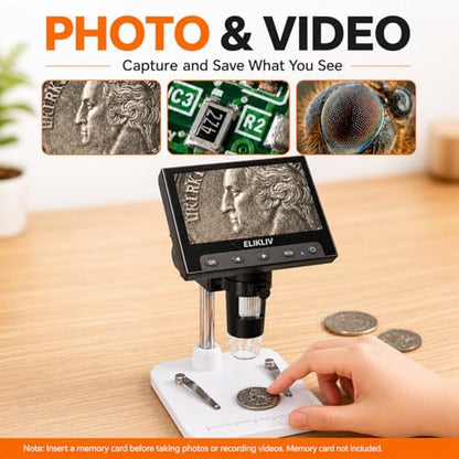 Elikliv 4.3 Inch EDM4 LCD Digital Microscope 720P 1000x LED Coin Magnifier