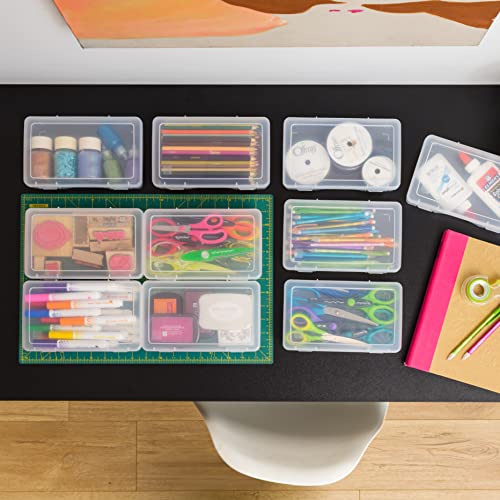 IRIS USA 5.13"L x 8.5"W x 2"H Plastic Storage Cases, 10-Pack, Medium, Modular Craft Container