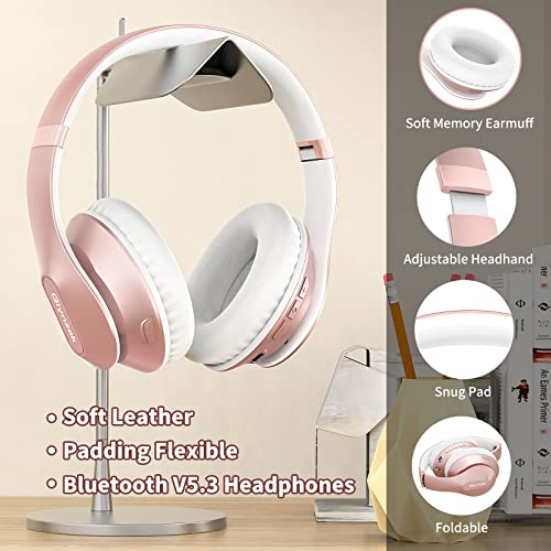 Glynzak WH207A Over Ear Headphones Bluetooth 5.3 Wireless Rose Gold