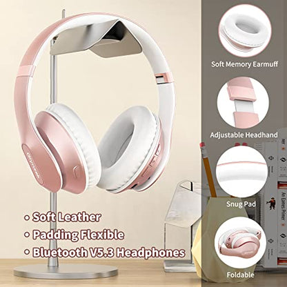 Glynzak WH207A Over Ear Headphones Bluetooth 5.3 Wireless Rose Gold