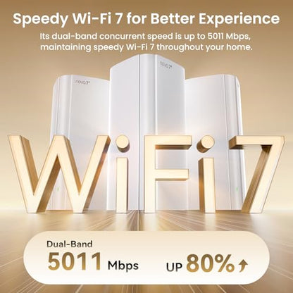Tenda ME6 Pro-3 Pack WiFi 7 Mesh System Dual-Band Whole Home Coverage (6600 sq. ft.), 3 Ports, 5100 Mbps, MLO, Ethernet Backhaul