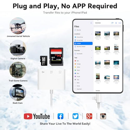 SUNTRSI SD/SDHC/microSD/microSDXC Dual Slot Reader USB 2.0 Plug & Play Compatibility with iOS, macOS