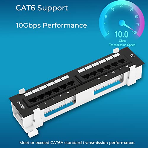 Rapink 12 Port Cat6 Patch Panel 10G Support Network Patch Panel UTP 10-Inch Wall Mount 1U