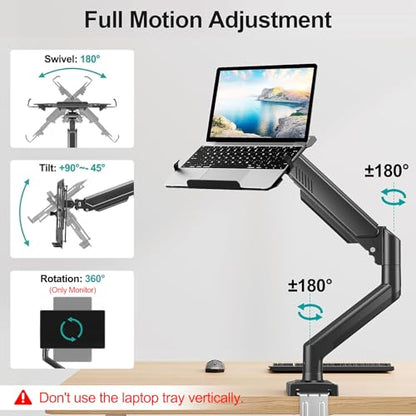MOUNT PRO Laptop Stand Desk Mount, Universal Arm Mount, Fits Max 17" Laptop and 32" Monitor, Aluminum Adjustable Holder, 22lbs Capacity