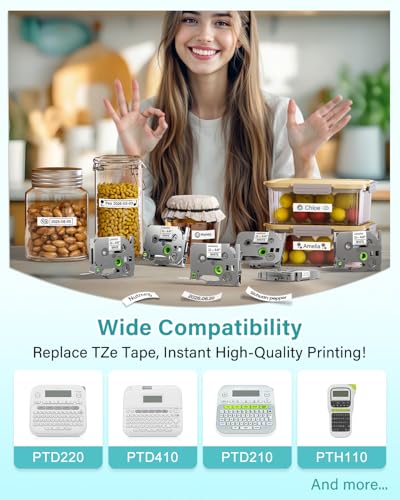 COLORTY 12mm TZe-231 Laminated Label Maker Tape Black on White 6-Pack