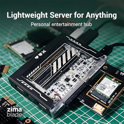 Zimablade Mini NAS Server Kit Intel Quad-Core 16GB 2-Bay Black Metal Tempered Glass